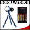 Joby Gorillatorch 65 Lumen Cree LED Flashlight & Compact Mini Flexible Tripod (Blue) with 4 AA Batteries + Charger