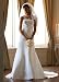 David's Bridal Wedding Dress: Satin Trumpet Gown with Beaded Metallic Lace Style T9395, Ivory/Champagne, 8