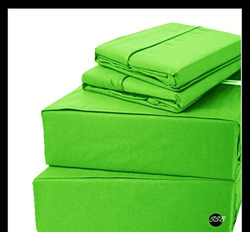 Luxurious Collection 4 Piece Attached with Fitted Sheet Waterbed Sheet Set 1500 Thread Count Super Single 100% Brushed Microfiber Flannel Parrot Green Solid by Sam Stores