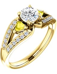 18K Yellow Gold Round Cut Diamond and Yellow Sapphire Ring -- LIFETIME WARRANTY