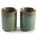 Paire De Tasses A Th� En Gr�s Japonais - Orange Et Vert