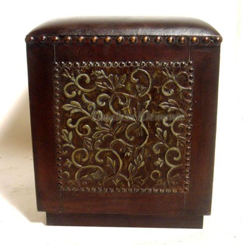 Kitchen: Leather Brass Stool Seat Chair Bench Accent Home Decor