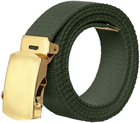 Canvas Military Style Belt with Gold Buckle - Hunter