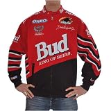 Mens Chase Authentics Nascar Dale Earnhardt Jr Winston Cup Series red and black racing jacket. Very high quality Nascar fan gear with head turning logo embroideries all over the the jacket.