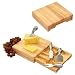 Picnic Time Festiva Square Wooden Cutting Board w/ Drawer Of Stainless Cheese Tools (Natural Wood)