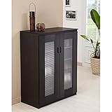 Furniture of America Florina Frosted Glass Front Shoe Cabinet -, Black, Wood