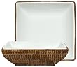 Woven Rattan Square Basket with Large White Ceramic Wedge Bowl 13" x 13" x3 1/2 'H