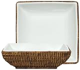 Woven Rattan Square Basket with Large White Ceramic Wedge Bowl 13" x 13" x3 1/2 'H