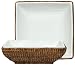 Woven Rattan Square Basket with Large White Ceramic Wedge Bowl 13" x 13" x3 1/2 'H
