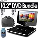 Coby TF-DVD1023 10.2-Inch Widescreen TFT Portable DVD/CD/MP3 Player with Swivel Screen Black Bundle With 2 Coby CVE91WHT Super Bass Digital Stereo Earphones, Portable DVD Player Case & LCD Screen Cleaner Set