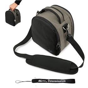Grey Slim Holster Camera Bag Carrying Case will easily hold your camera, battery charger, memory cards, and accessories For Sigma DP1s DP1x DP2 DP2s DP2x SD1 SD15 Point and Shoot Digital Camera + Includes eBigValue Determination Hand Strap Key Chain