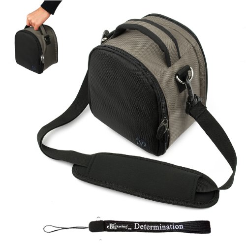 Grey Slim Holster Camera Bag Carrying Case will easily hold your camera, battery charger, memory cards, and accessories For Olympus FE-4050 FE-5040 FE-5050 Stylus-5010 Stylus-7040 Stylus-7050 Stylus-9000 Stylus Tough-3000 Stylus Touch 6020 Stylus Touch-8010 T-10 T-110 TG-310 TG-610 TG-810 VG-110 VG-120 VG-320 VR-320 VR-330 Point and Shoot Digital Camera + Includes eBigValue Determination Hand Strap Key Chain