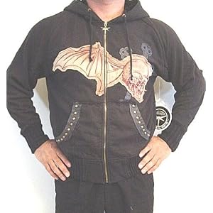 Dragonfly Skull Cross Black Hoodie with inner lining, studs and Gothic Designs, Heavy Duty Metal Zipper, Edward Dada Rocker Design