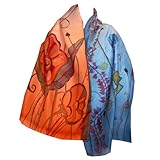 ArtisanStreet's Floral Duet in Sapphire Blue & Ochre Silk Scarf - Hand Painted