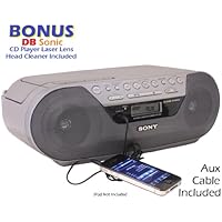 Sony Portable Digital Tuner AM/FM Radio Tape Cassette Recorder & CD Player Mega Bass Reflex Stereo Sound System with Program, Shuffle, Repeat, 20 Track RMS Programming, 30 Presets, LCD Display, Auto Scan Tuning, Audio in Jack & 6ft Aux Cable to Connect any iPod, iPhone or MP3 Digital Audio Player *BONUS* DBsonic CD Player Lens Cleaner Included