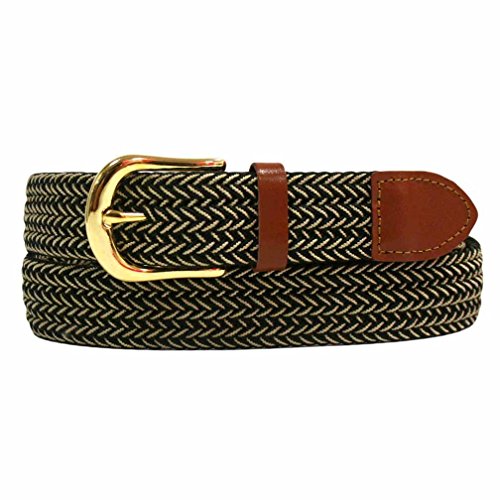 Luxury Divas Black Beige Braided Elastic Stretch Leather Tipped Belt Medium