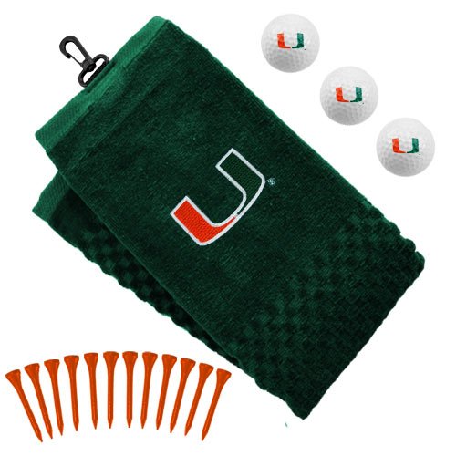 Miami Hurricanes Embroidered Golf Towel, Golf Balls Tees Gift Set