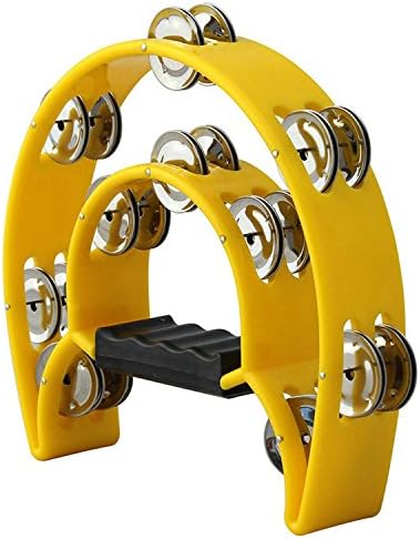 Muse MUSEUNLIMITED Yellow Half Moon Double Rows Grip Tambourine For Church For Kids Tambourine Handle Instrument