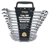 Performance Tool Mechanics Products W1061 11 Piece SAE Fully Polished Combination Wrench Set with Rack