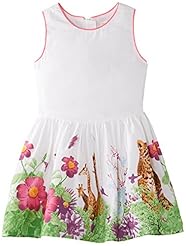 Girls Cotton Fit-and-Flare Sleeveless Striped Print Floral Print Banding Cutout  Dress