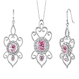 Breathtaking Splendor Oval & Round Shape Pink Cubic Zirconia Pendant Earrings Set in Sterling Silver