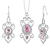 Jewelry : Breathtaking Splendor Oval & Round Shape Pink Cubic Zirconia Pendant Earrings Set in Sterling Silver