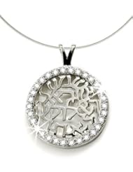 Devine Faith Sterling Silver CZ Necklace with Jewish Shema Yisrael Prayer Pendant 1.4 inches, 3.5cm