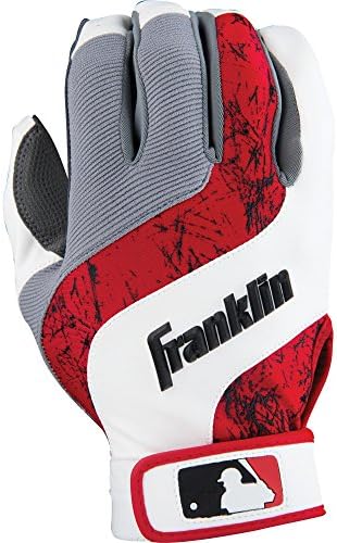Franklin Sports MLB Adult Shok-Wave Batting Gloves, White/Red/Grey, Small