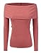 Doublju Womens Long Sleeve Ribbed Foldover Off The Shoulder Top