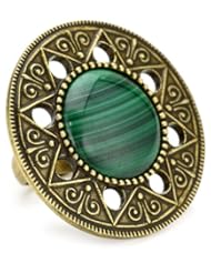 1928 T.R.U. Jewelry "Found Treasures" Aztec Mandala Pewter with Tiger Eye Ring