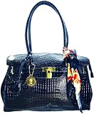Vecceli Italy Crocodile Skin Embossed Black Handbag Designed by Ronella Lucci AS-167CROCBLK