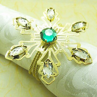 Ceiling light¡¯s Gold Crystal Snowflake Napkin Ring, Dia 4.5cm, Set of 12