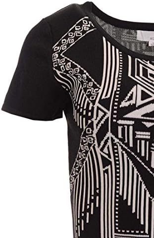 Rossmore Women's Two-Tone Knit Patterned Round Neck Cap-Sleeve Stretchy Crop-Top Small Black/White