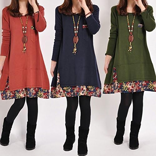 Vintage Sexy Women Girl Cute Round neck Pullover T-shirt Loose Dress Blouse Top F_B