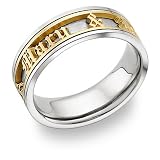Personalized Old English Wedding Band Ring - 14K Two-Tone Gold