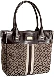 Tommy Hilfiger Logo Items Small Tommy Tote,Dark Chocolate/Ecru,one size