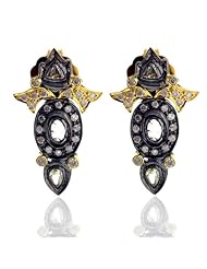 18kt Yellow Gold Diamond Pave Drop Earrings Vintage Look Jewelry