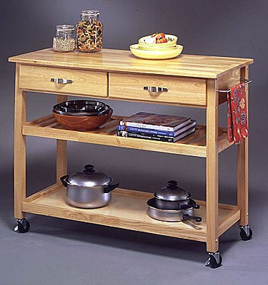 Kitchen: Natural Wood Kitchen Cart
