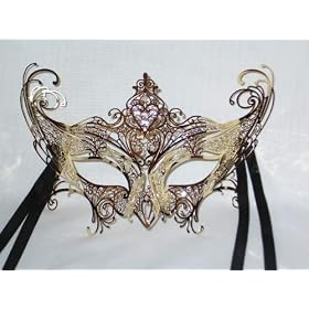 Gold Metal Venetian Carnival Cat Mask Swarovski Crystals by Venice Buys - Venetian Masks