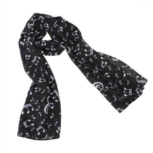 Fashion Lady Women Girl Music Note Printed Chiffon Scarf Shawl Muffler Black Hot