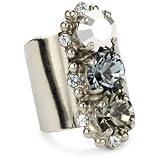 Sorrelli Pewter Crystal Stacked Flower Adjustable R