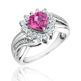 Sterling Silver Created Pink Sapphire, Created White Sapphire, and Diamond Heart Ring