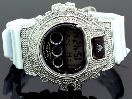 Ice Plus Mens Diamond Shock Style Watch White Case White Band