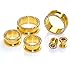 24k Gold Anodized Over Surgical Steel Screw-on Plugs/gauges W Clear Diamond Cz Stones 2 Piece