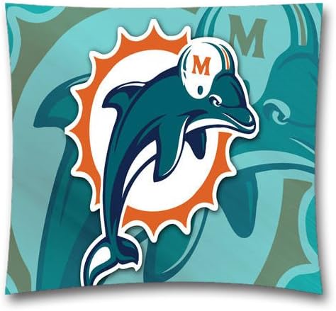 NFL Throw Pillow Cushion Covers, Miami Dolphins Square Decorative Throw Pillowcases, Pure Cotton, Bedding, Sofa, Couch, Size: 18x18 inches (45x45 cm) Ball Game Theme 2342
