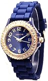 Royal Blue Wrist Watch with Soft Lead Free Silicone Band/strap, Matching Face Surrounded with Clear Sparkly Crystals/rhinestones