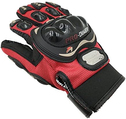 Upalm Carbon Fiber Pro-Biker Bicycle Motorcycle Motorbike Powersports Racing Gloves (Red, Large)