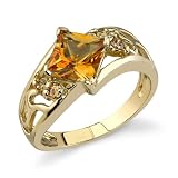 Stunning Enchantment 1.66 cts Princess Cut Citrine Diamond Ring 14Kt Yellow Gold