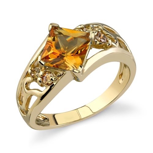Stunning Enchantment 1.66 cts Princess Cut Citrine Diamond Ring 14Kt Yellow Gold
