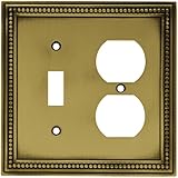 Brainerd 64765 Beaded Single Toggle Switch/Duplex Outlet Wall Plate / Switch Plate / Cover, Tumbled Antique Brass